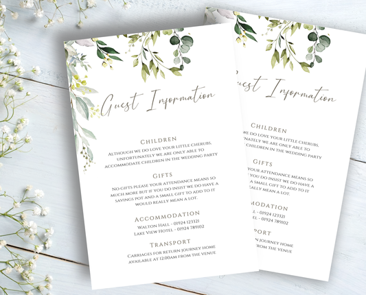 Sophia Guest Information Cards