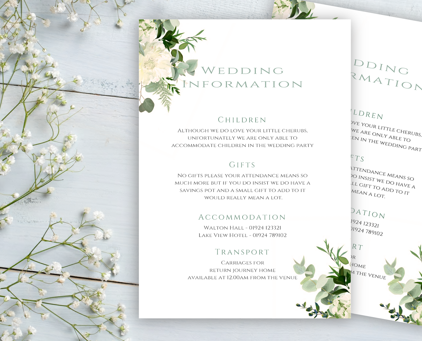 Sienna Guest Information Cards