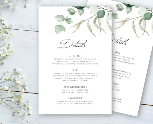 Willow Guest Information Cards